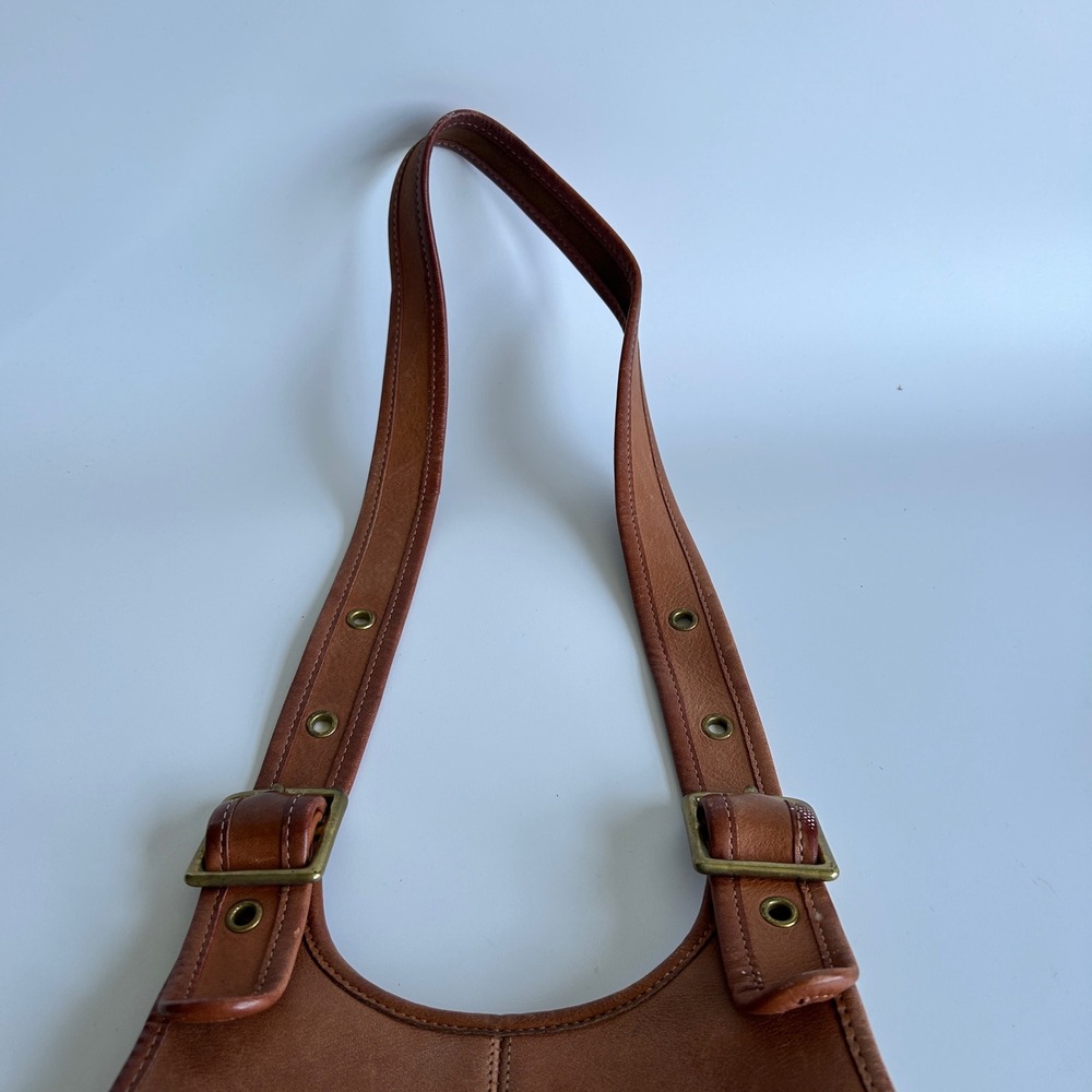 Coach Crescent Saddle 9235 British Tan Leather Shoulder Bag Good - Picture 6 of 14